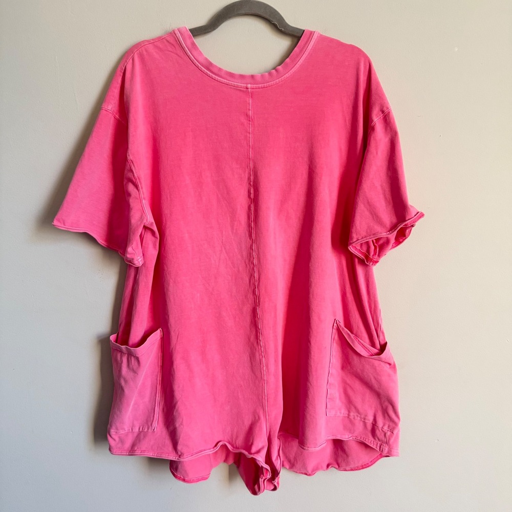 Free People Movement Hot Shot Reversible Romper Neon Pink Large Pockets - Picture 2 of 4